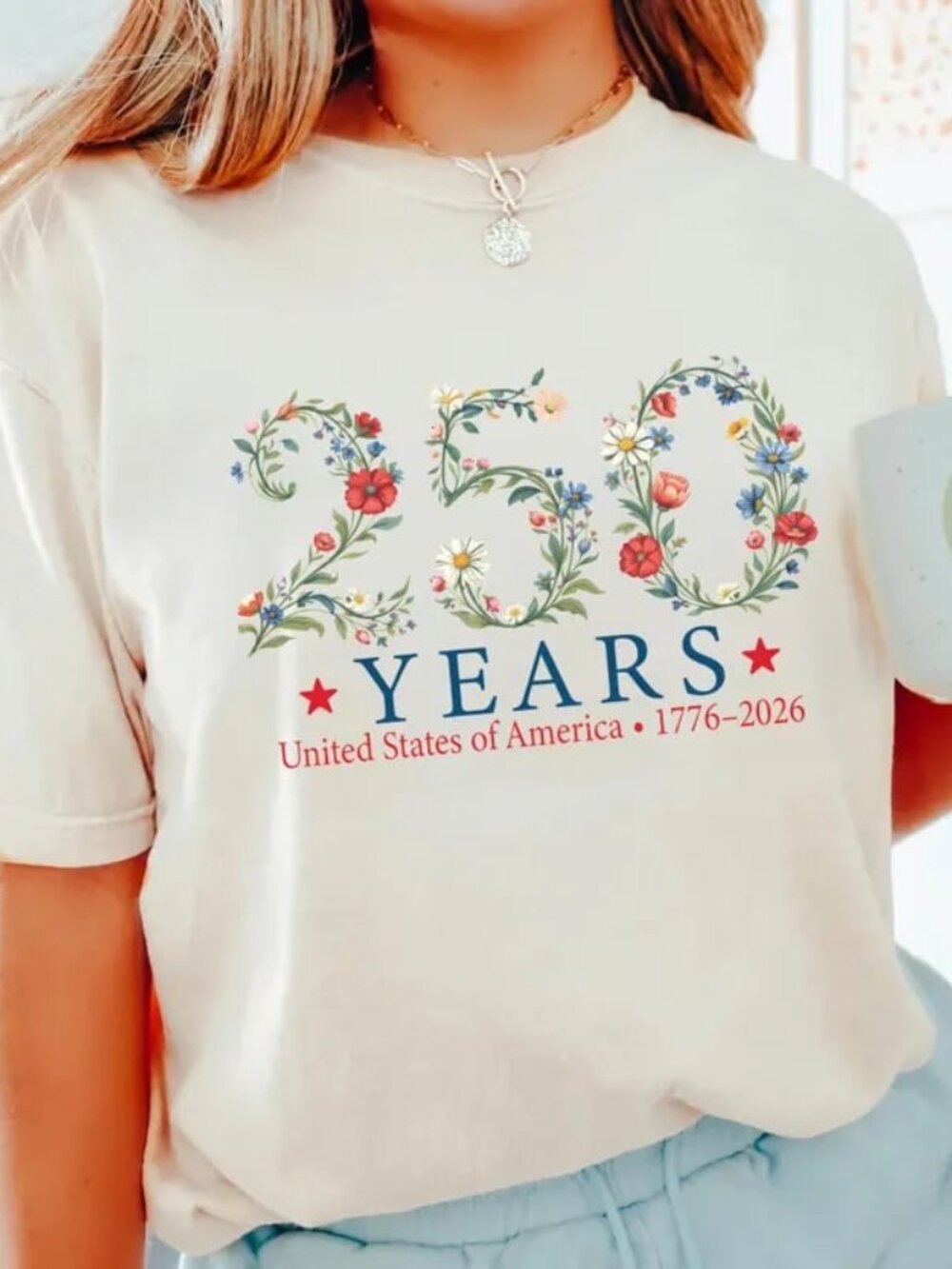 250th Anniversary Floral Shirt, Graphic Independence Day Shirt Gift